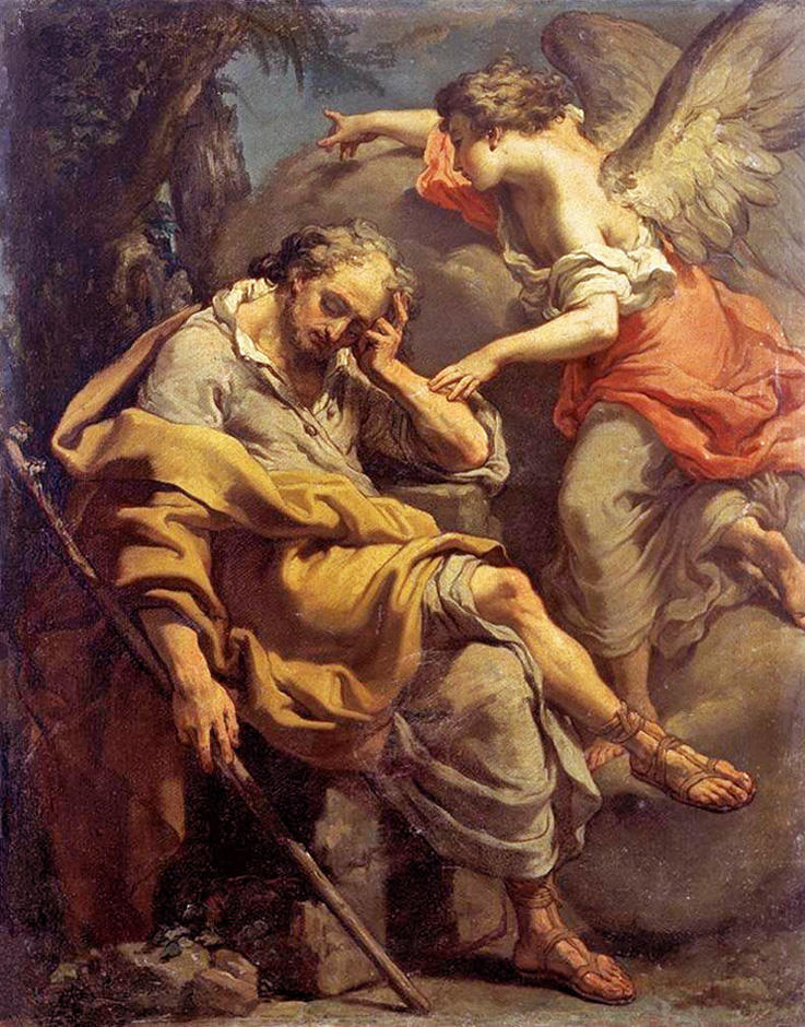 Gaetano Gandolfi of Bologna, Italy - An Angel of the Lord appears to St. Joseph in a dream, Private Collection, Web Gallery of Art, 1790.